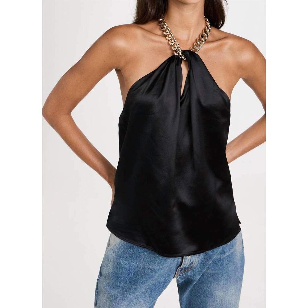 NWT CAMI NYC Kenley Cami Black Gold Chain Halter Satin Glam Minimalist Chic S